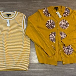 JCrew Mustard Yellow Embellished Cardigan Sweater - NWT